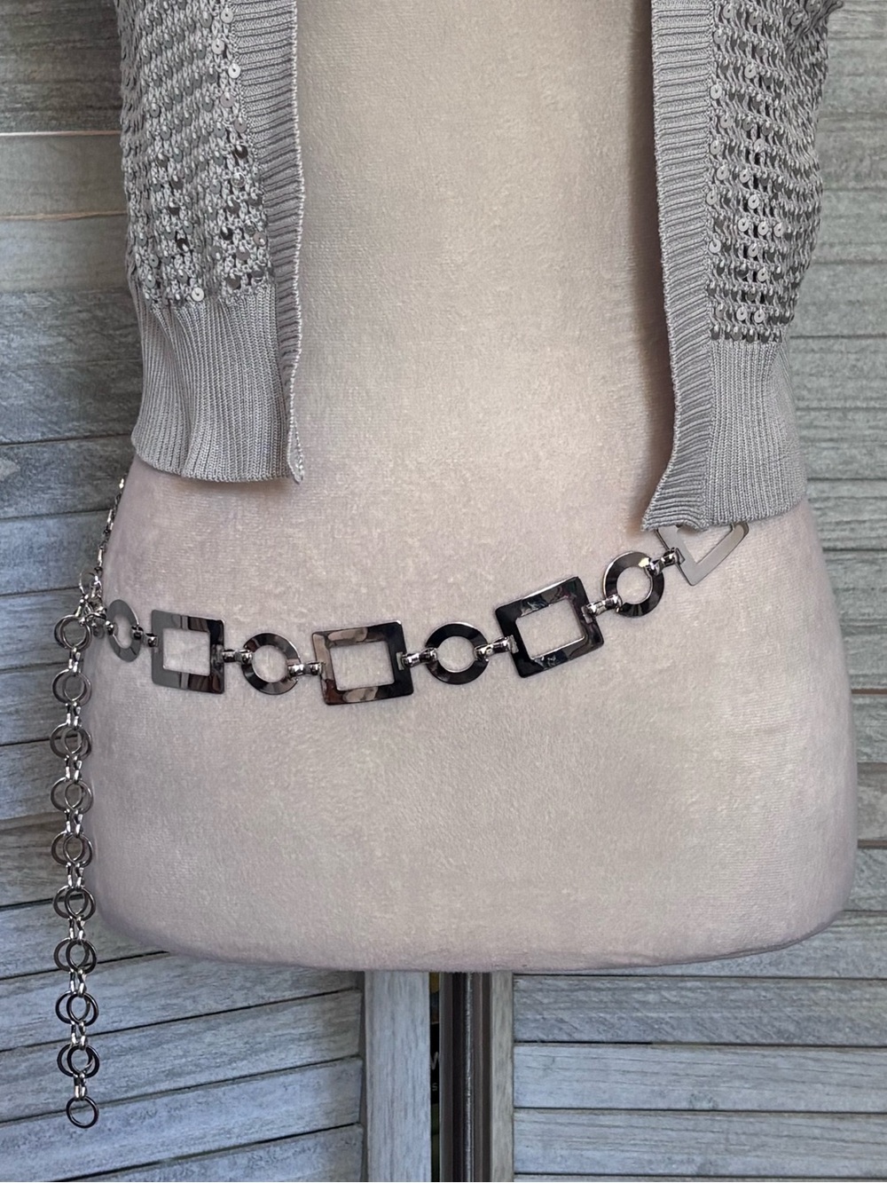 NWOT 60’s Mod Meets 90’s/Y2K Silver Geo Adjust Chain Belt XLPlus SZ Friendly 50” - Picture 15 of 16